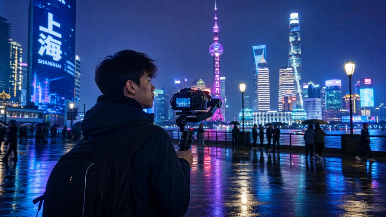 蜜桃-蜜桃生活传媒：夜上海魅力·城市夜景Vlog传媒分享